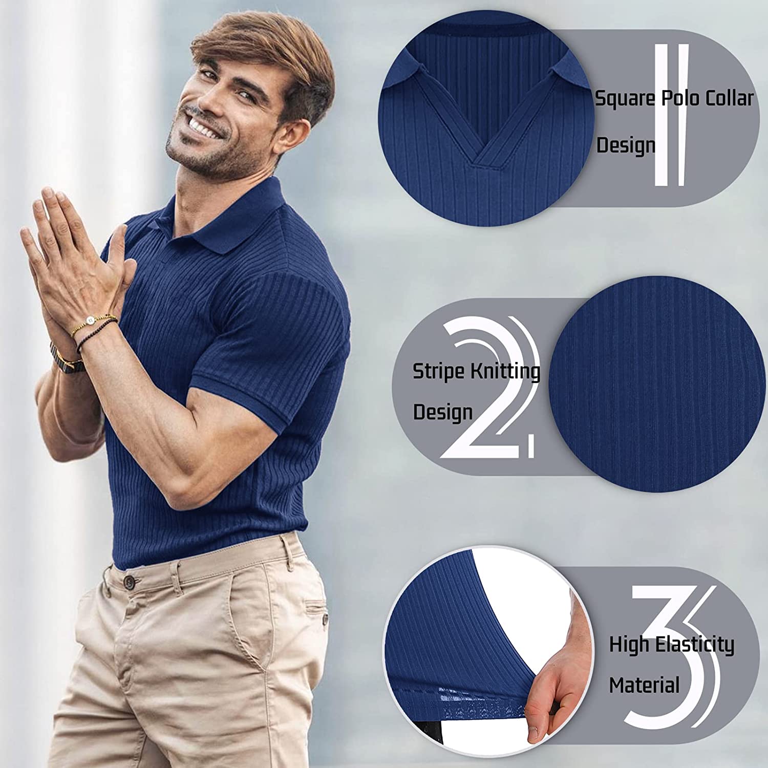 Lempue Mens V Neck t Shirts Slim Fit Muscle Polo Shirts for Men Short Sleeve Dry Fit Golf Shirts Casual Stylish Cloths - Image 7